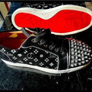 Christian Louboutin Black/Silver Loubi in the Sky Jacquard and Suede Spikes